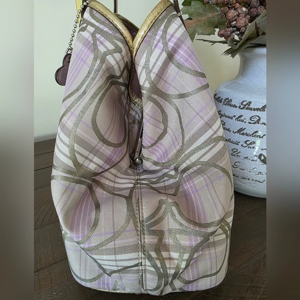 Coach Striped Tartan Plaid Carryall Shoulder Bag